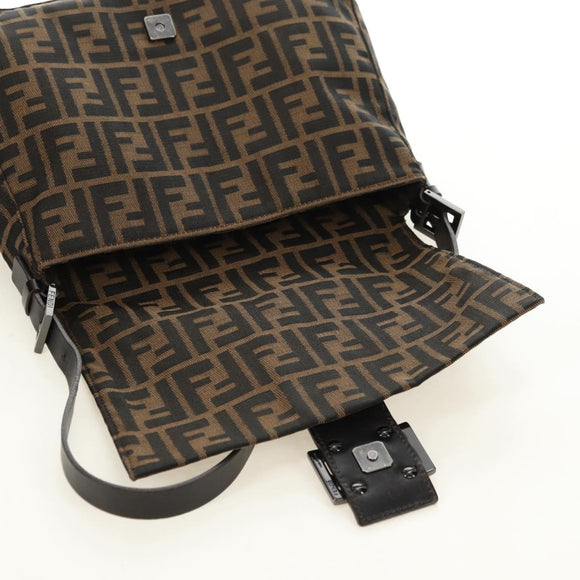 FENDI Zucca Canvas Shoulder Bag Black Brown Auth 183663V