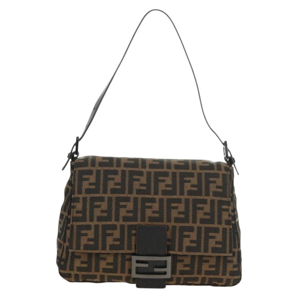 FENDI Zucca Canvas Shoulder Bag Black Brown Auth 183663V