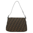 FENDI Zucca Canvas Shoulder Bag Black Brown Auth 183663V-2
