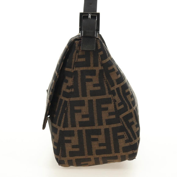FENDI Zucca Canvas Shoulder Bag Black Brown Auth 183663V