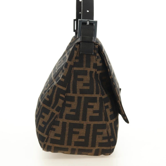 FENDI Zucca Canvas Shoulder Bag Black Brown Auth 183663V
