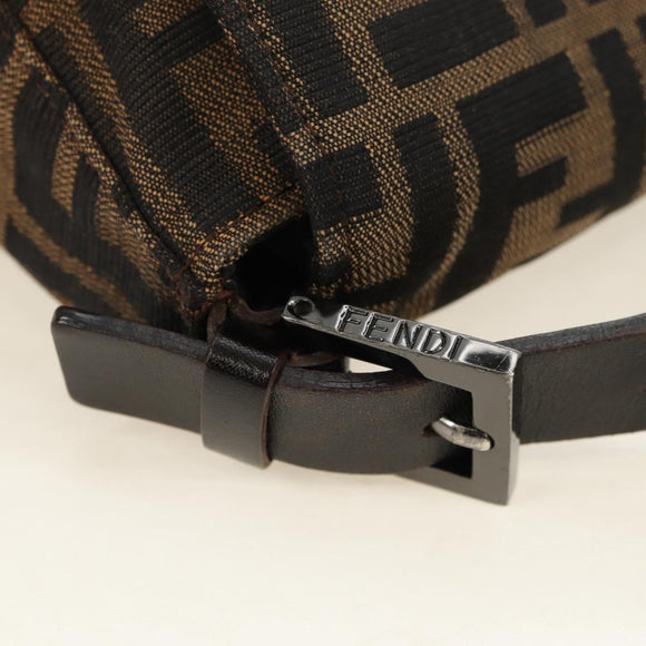 FENDI Zucca Canvas Shoulder Bag Black Brown Auth 183663V