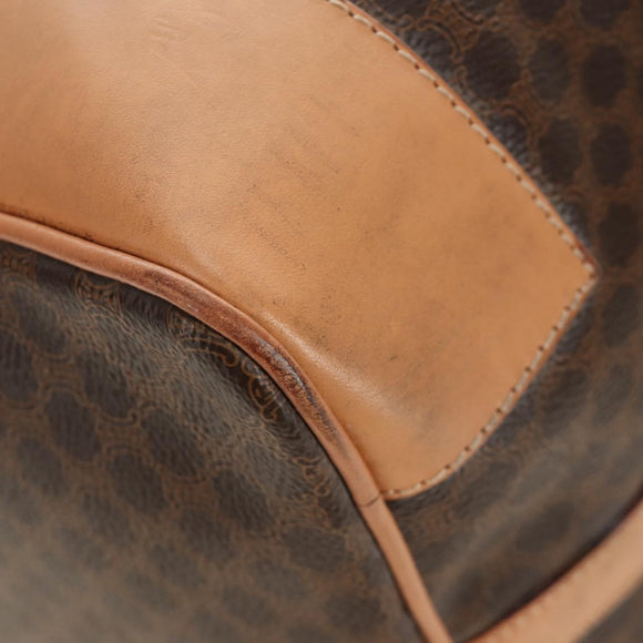 CELINE Macadam Canvas Boston Bag PVC Leather Brown Gold Auth 183666V