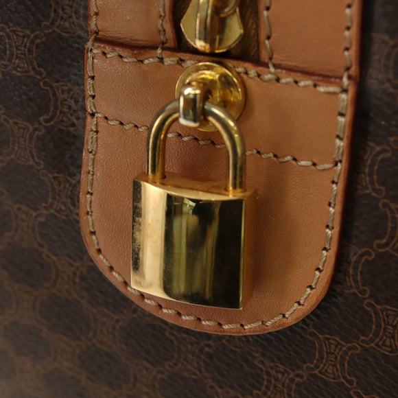 CELINE Macadam Canvas Boston Bag PVC Leather Brown Gold Auth 183666V