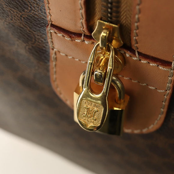 CELINE Macadam Canvas Boston Bag PVC Leather Brown Gold Auth 183666V
