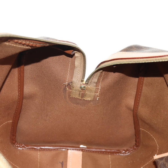 CELINE Macadam Canvas Boston Bag PVC Leather Brown Gold Auth 183666V