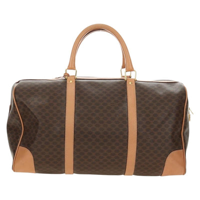 CELINE Macadam Canvas Boston Bag PVC Leather Brown Gold Auth 183666V - 0