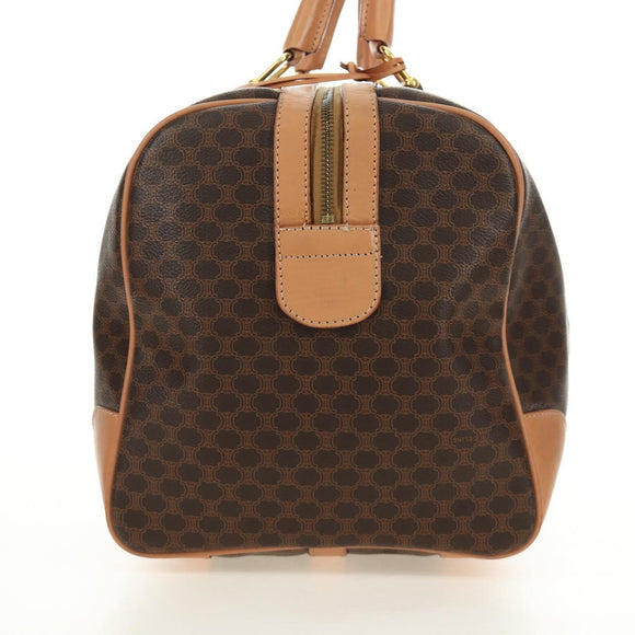 CELINE Macadam Canvas Boston Bag PVC Leather Brown Gold Auth 183666V