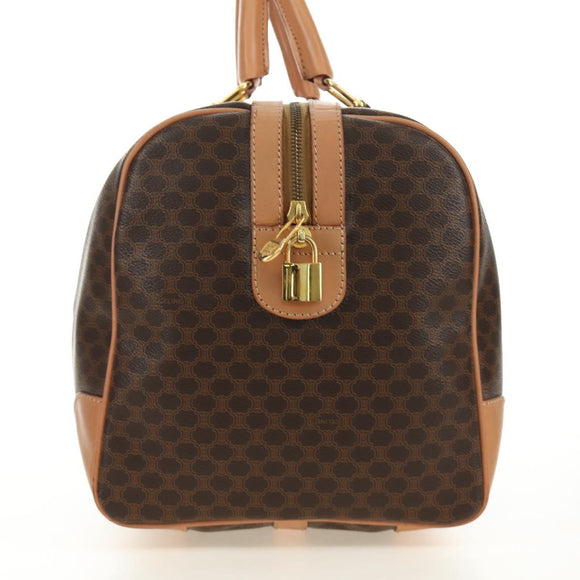 CELINE Macadam Canvas Boston Bag PVC Leather Brown Gold Auth 183666V