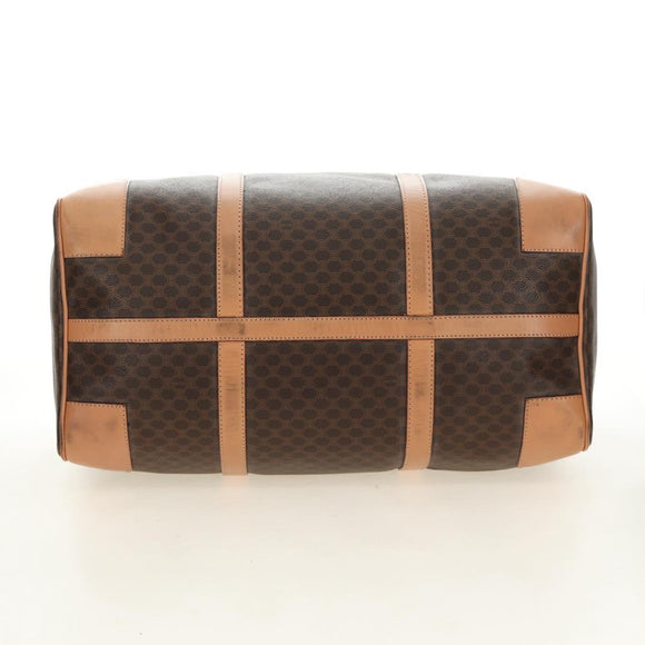 CELINE Macadam Canvas Boston Bag PVC Leather Brown Gold Auth 183666V