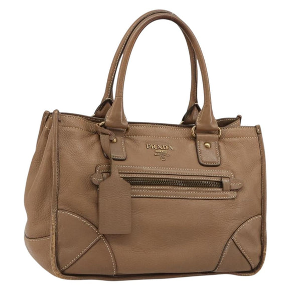 PRADA Hand Bag Leather Brown Gold Auth 183668A
