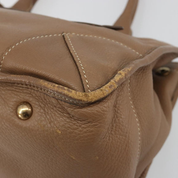 PRADA Hand Bag Leather Brown Gold Auth 183668A