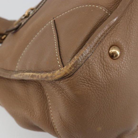 PRADA Hand Bag Leather Brown Gold Auth 183668A