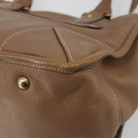 PRADA Hand Bag Leather Brown Gold Auth 183668A