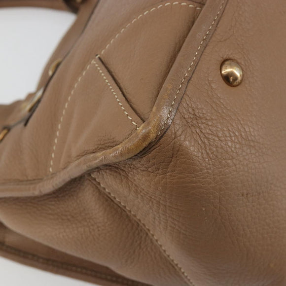 PRADA Hand Bag Leather Brown Gold Auth 183668A