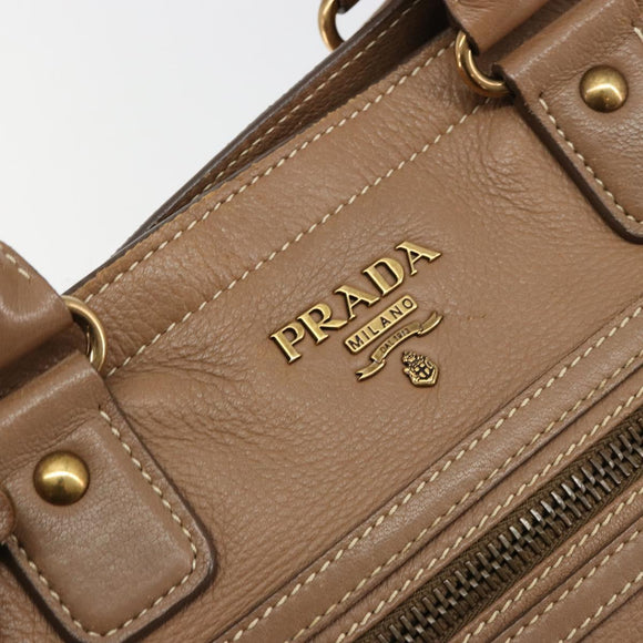 PRADA Hand Bag Leather Brown Gold Auth 183668A
