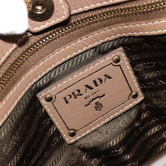 PRADA Hand Bag Leather Brown Gold Auth 183668A