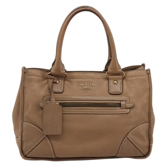 PRADA Hand Bag Leather Brown Gold Auth 183668A