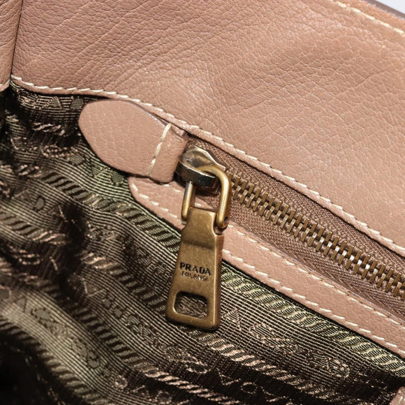 PRADA Hand Bag Leather Brown Gold Auth 183668A