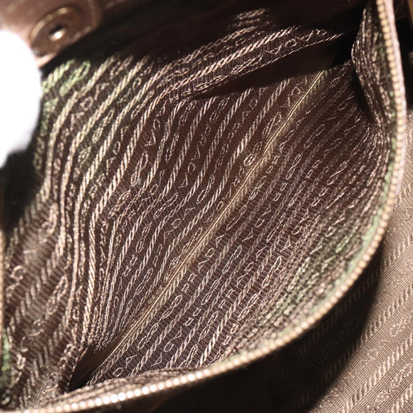 PRADA Hand Bag Leather Brown Gold Auth 183668A