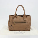 PRADA Hand Bag Leather Brown Gold Auth 183668A-12