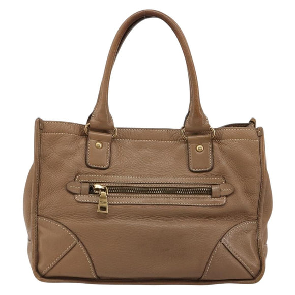PRADA Hand Bag Leather Brown Gold Auth 183668A