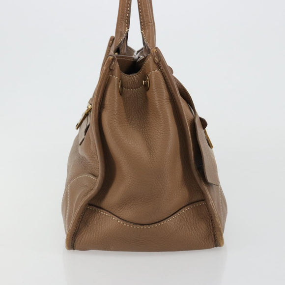 PRADA Hand Bag Leather Brown Gold Auth 183668A