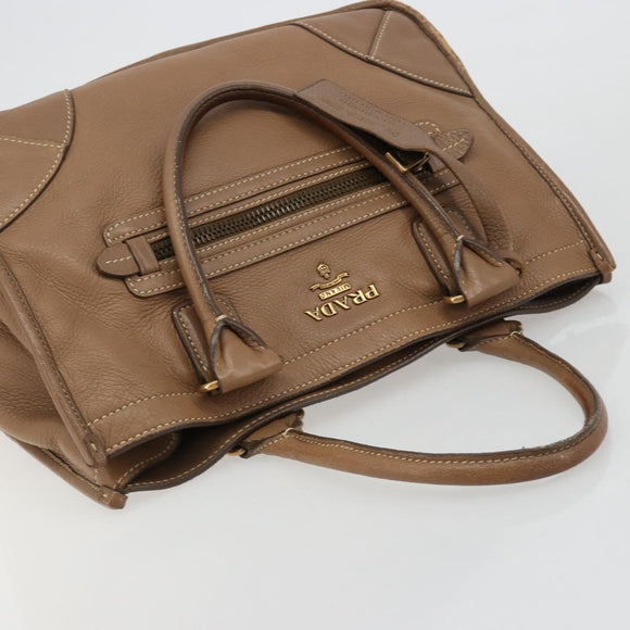 PRADA Hand Bag Leather Brown Gold Auth 183668A