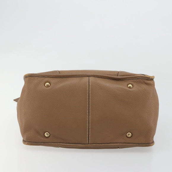 PRADA Hand Bag Leather Brown Gold Auth 183668A