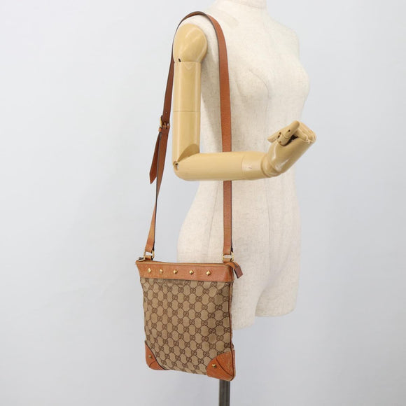 GUCCI GG Canvas Shoulder Bag Beige Gold 120893 Auth 183669