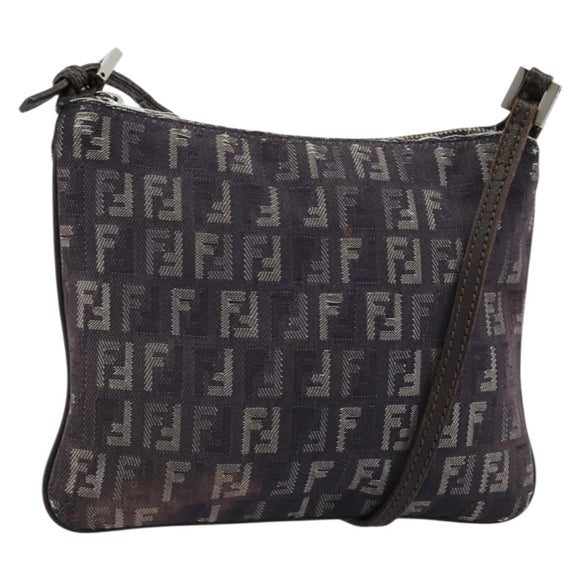 FENDI Zucchino Canvas Shoulder Bag Gray Silver Auth 183672A
