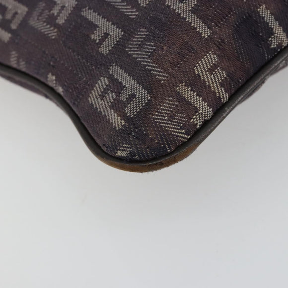 FENDI Zucchino Canvas Shoulder Bag Gray Silver Auth 183672A