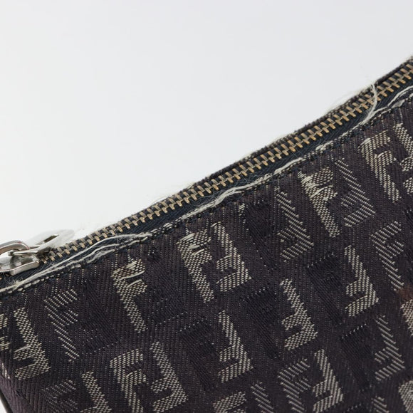 FENDI Zucchino Canvas Shoulder Bag Gray Silver Auth 183672A