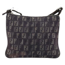 FENDI Zucchino Canvas Shoulder Bag Gray Silver Auth 183672A-13