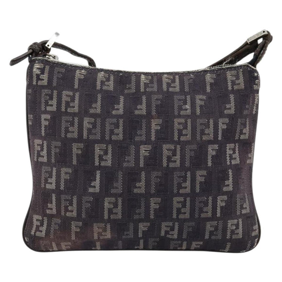 FENDI Zucchino Canvas Shoulder Bag Gray Silver Auth 183672A
