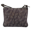FENDI Zucchino Canvas Shoulder Bag Gray Silver Auth 183672A-2