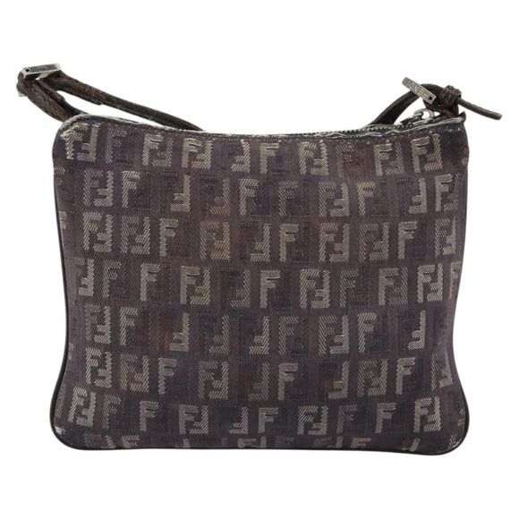 FENDI Zucchino Canvas Shoulder Bag Gray Silver Auth 183672A