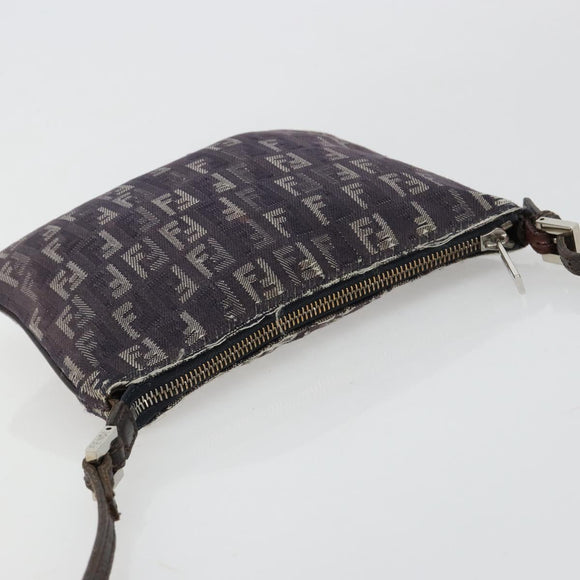 FENDI Zucchino Canvas Shoulder Bag Gray Silver Auth 183672A