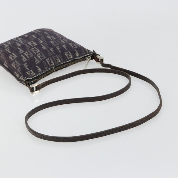 FENDI Zucchino Canvas Shoulder Bag Gray Silver Auth 183672A