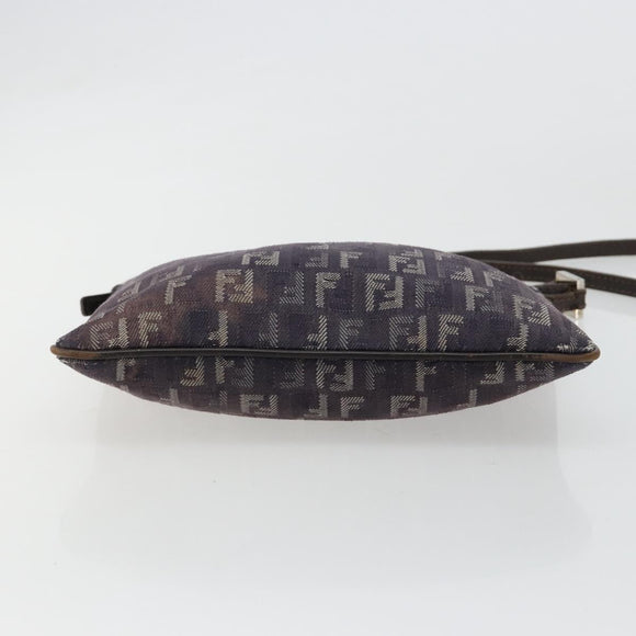 FENDI Zucchino Canvas Shoulder Bag Gray Silver Auth 183672A