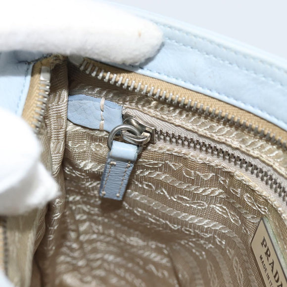 PRADA Shoulder Bag Leather Light Blue Silver Auth 183673A