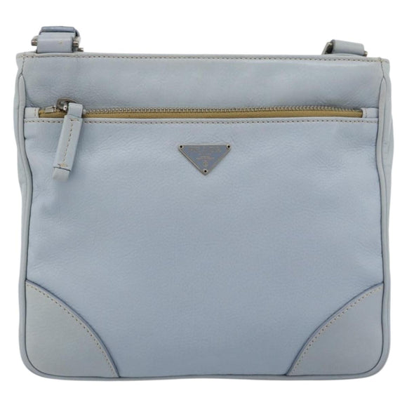 PRADA Shoulder Bag Leather Light Blue Silver Auth 183673A