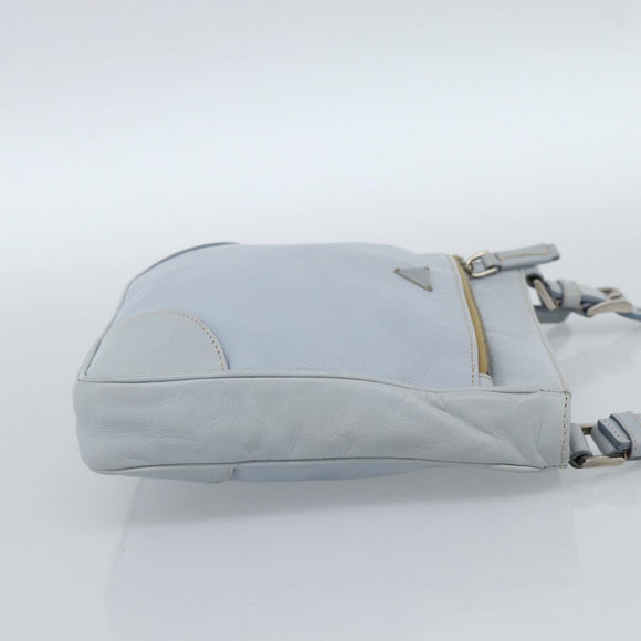 PRADA Shoulder Bag Leather Light Blue Silver Auth 183673A