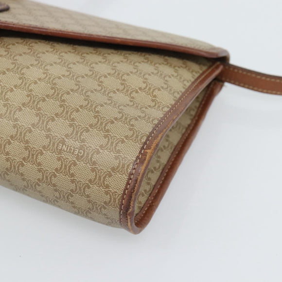 CELINE Macadam Canvas Shoulder Bag PVC Beige Gold Auth 183675