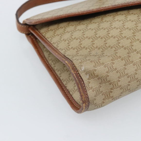 CELINE Macadam Canvas Shoulder Bag PVC Beige Gold Auth 183675