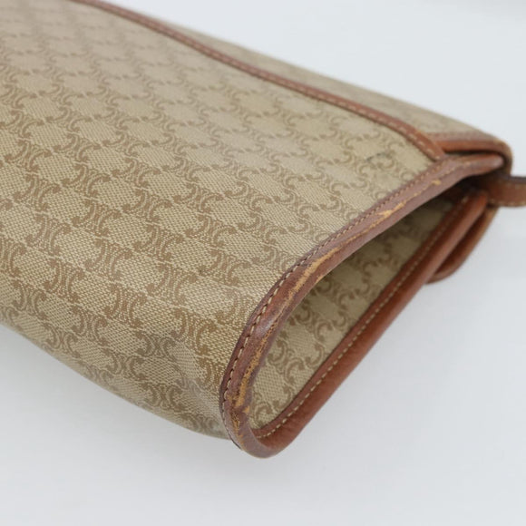 CELINE Macadam Canvas Shoulder Bag PVC Beige Gold Auth 183675
