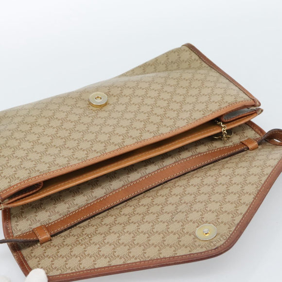 CELINE Macadam Canvas Shoulder Bag PVC Beige Gold Auth 183675
