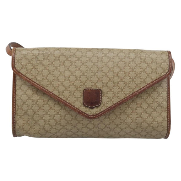 CELINE Macadam Canvas Shoulder Bag PVC Beige Gold Auth 183675