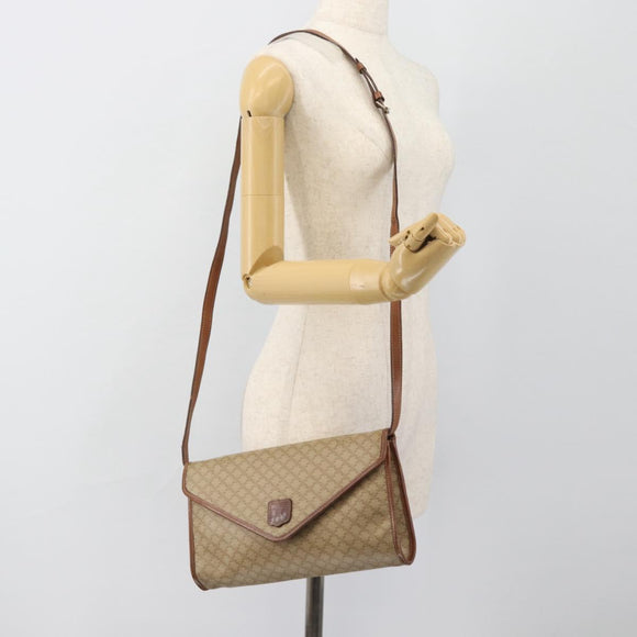CELINE Macadam Canvas Shoulder Bag PVC Beige Gold Auth 183675