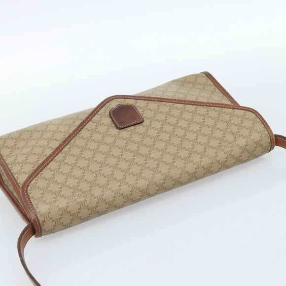 CELINE Macadam Canvas Shoulder Bag PVC Beige Gold Auth 183675